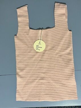 Ribbed Square-Neck Tank Top in Blush